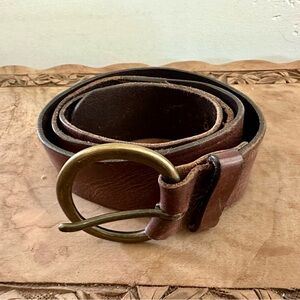 Brown Leather Belt with Brass Buckle